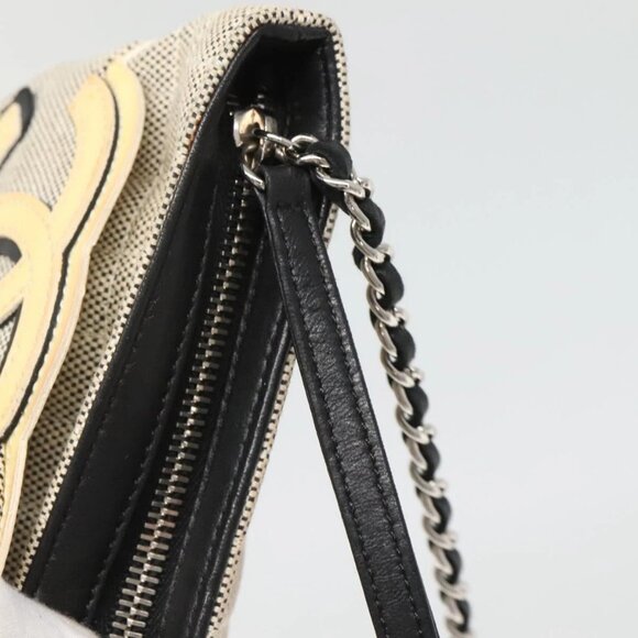 CHANEL Choco Bar Chain Camelia Shoulder Bag Canvas Gray Silver CC Auth 132885 - Picture 10 of 16